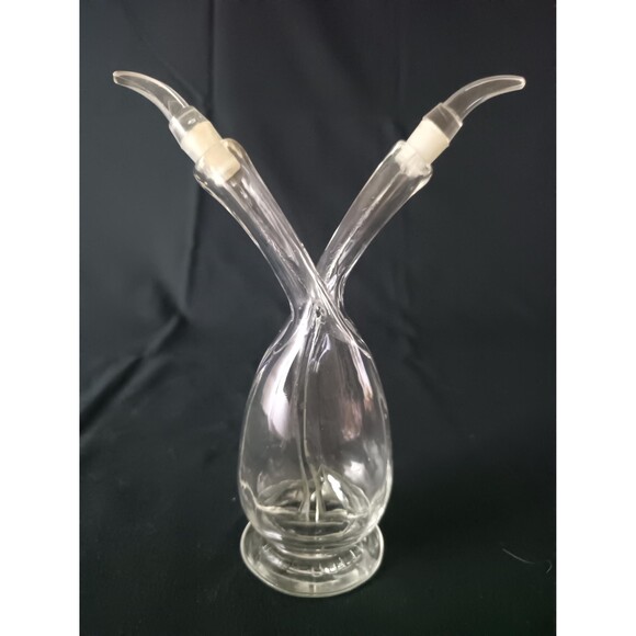 Oil and Vinegar Cruet Twin Decanter Clear Glass With Plugs Hand Made - Picture 2 of 8